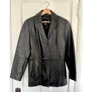 Vintage 90's Black Leather Jacket | Women's Medium 90s Style Coat